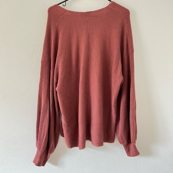 1. State Bubble Balloon Sleeve Ribbed V-Neck Terra Earth Sweater XL - Picture 9 of 16